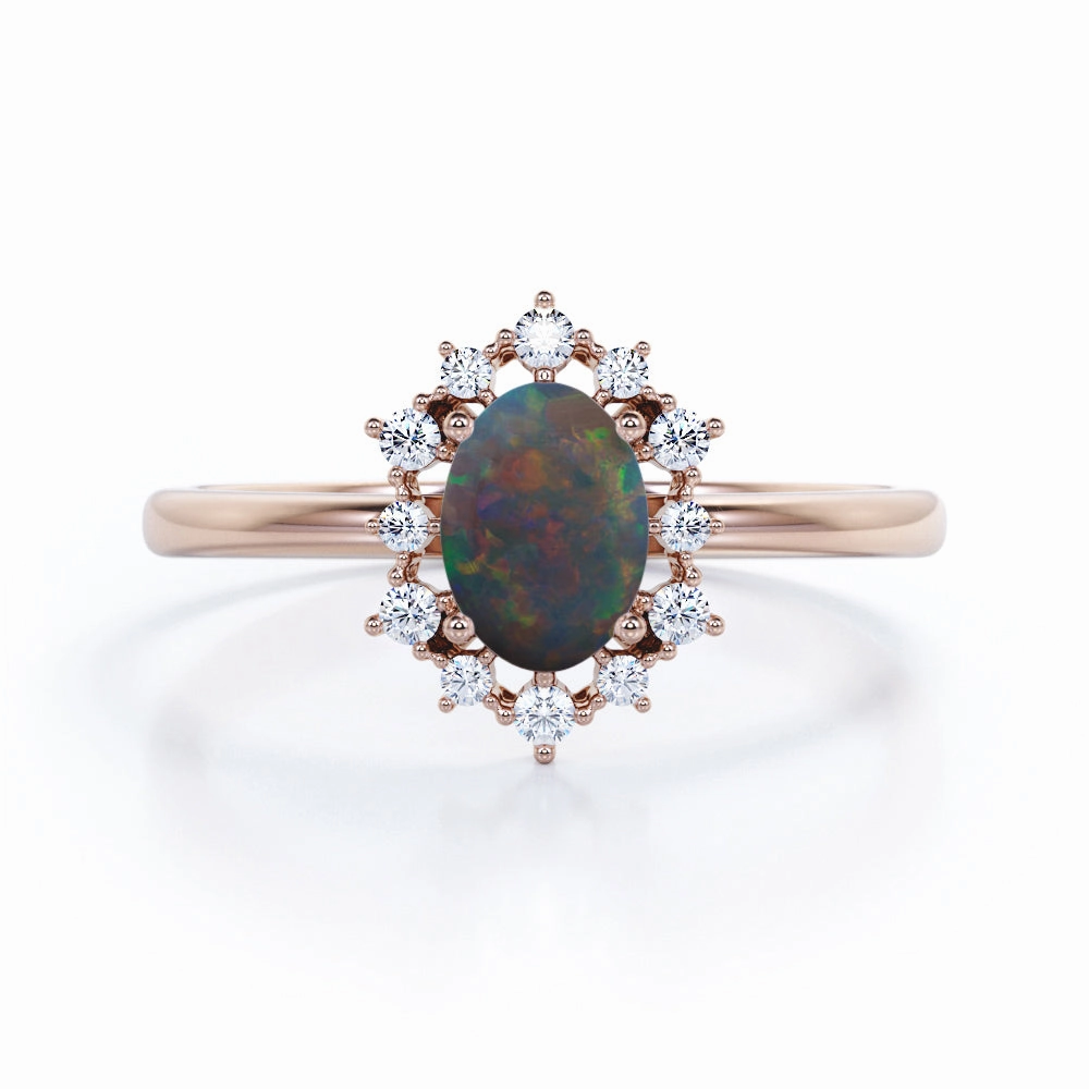 Halo 1.25 Ct Oval Cut Lab Created Opal Engagement Ring Custom Ornament