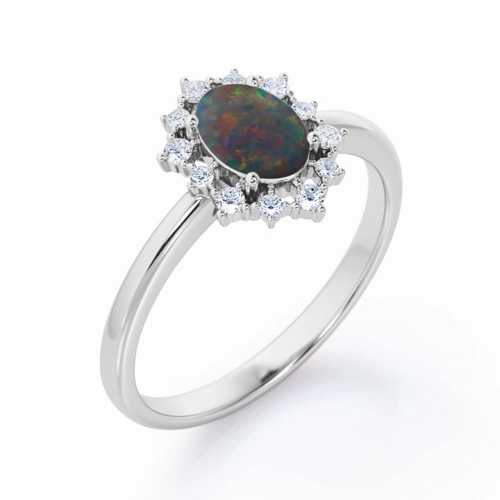 Halo 1.25 Ct Oval Cut Lab Created Opal Engagement Ring Classic Insignia Cherished Gift