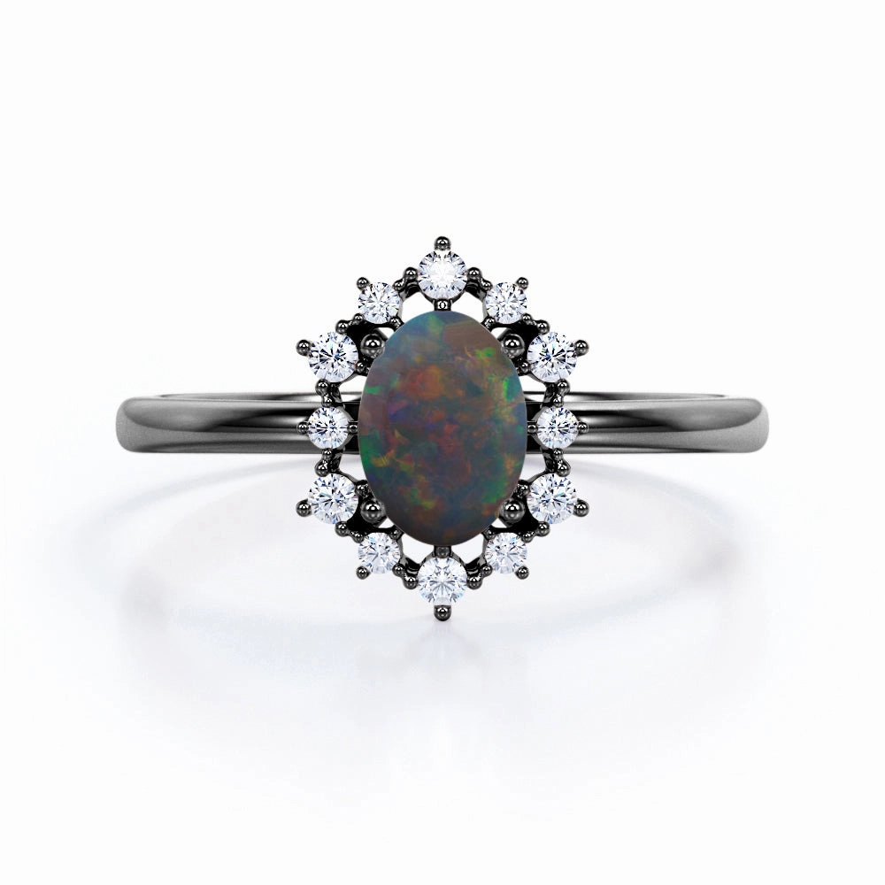 Halo 1.25 Ct Oval Cut Lab Created Opal Engagement Ring Commemorative Gift Soft Finish Look