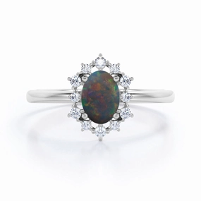 Hard Surface Halo 1.25 Ct Oval Cut Lab Created Opal Engagement Ring