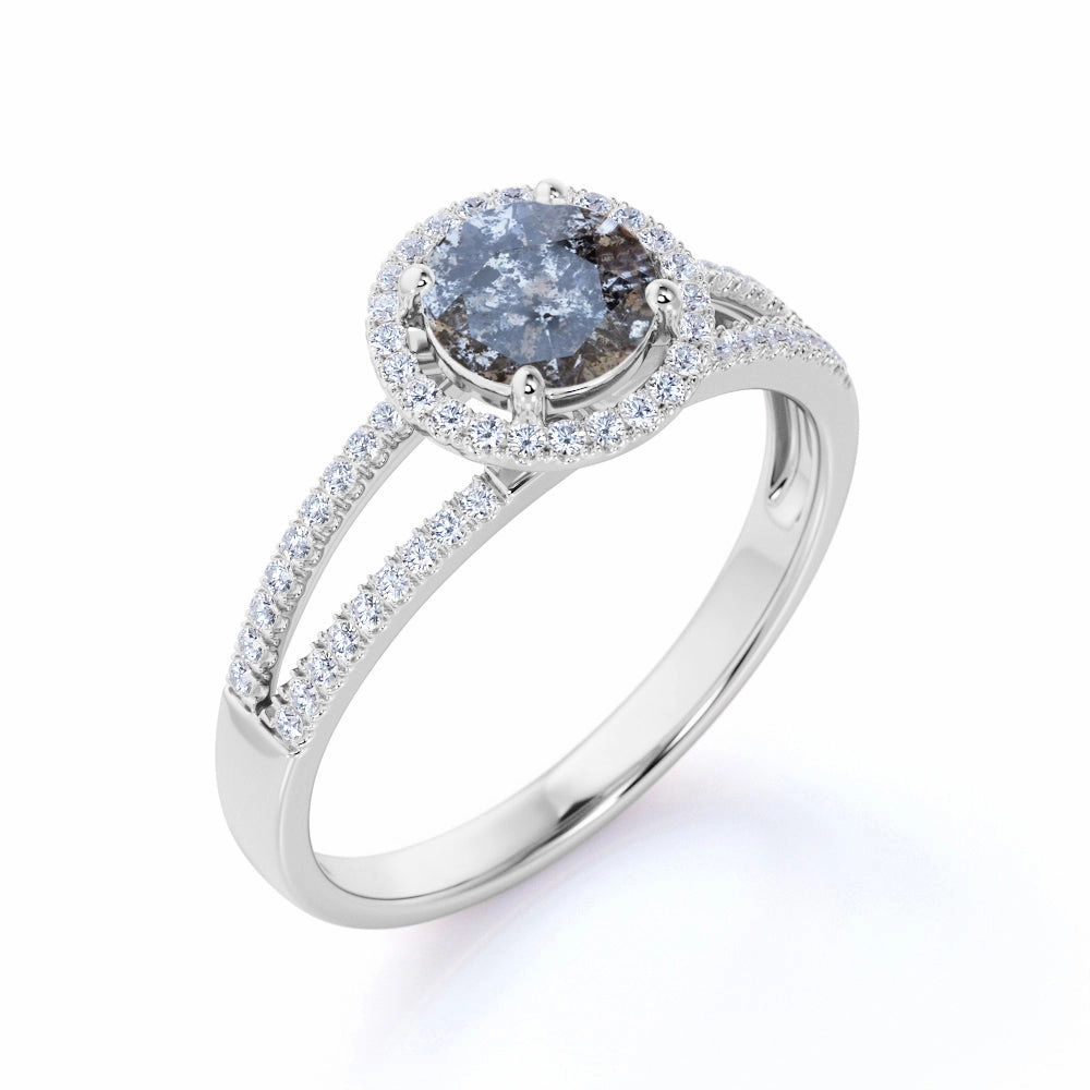 Halo 1.25 Ct Round Salt and Pepper Diamond Engagement Ring Holiday Gift