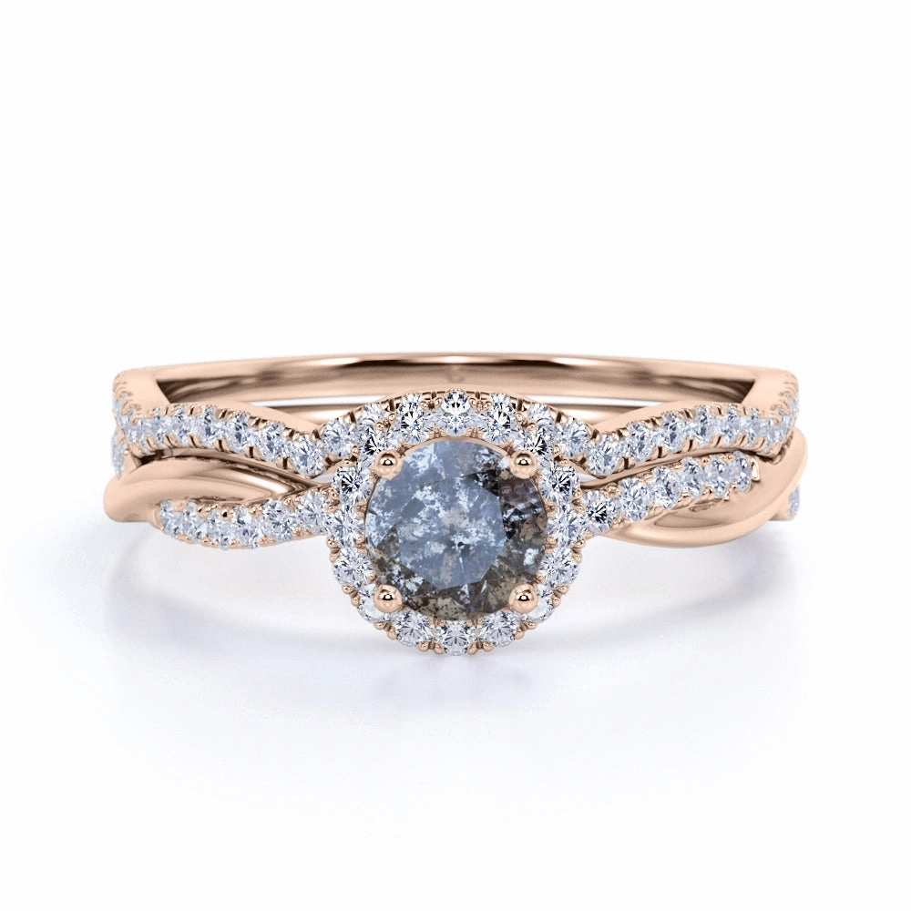 Halo 1.25 Ct Round Salt and Pepper Diamond Wedding Ring Set Special Present Excellent Article