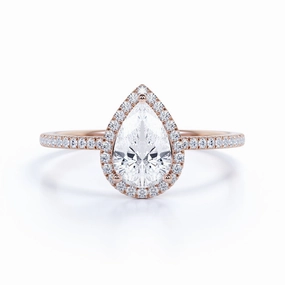 High-End Adornment Gentle Balance Halo 1.50 Carat Pear Cut Moissanite Engagement Ring Set