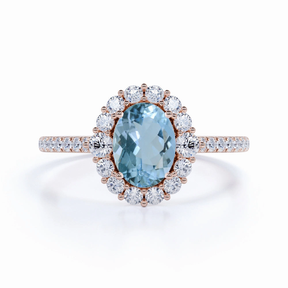Halo 1.50 ct Oval Aquamarine Pave Engagement Ring Low-Cost Product
