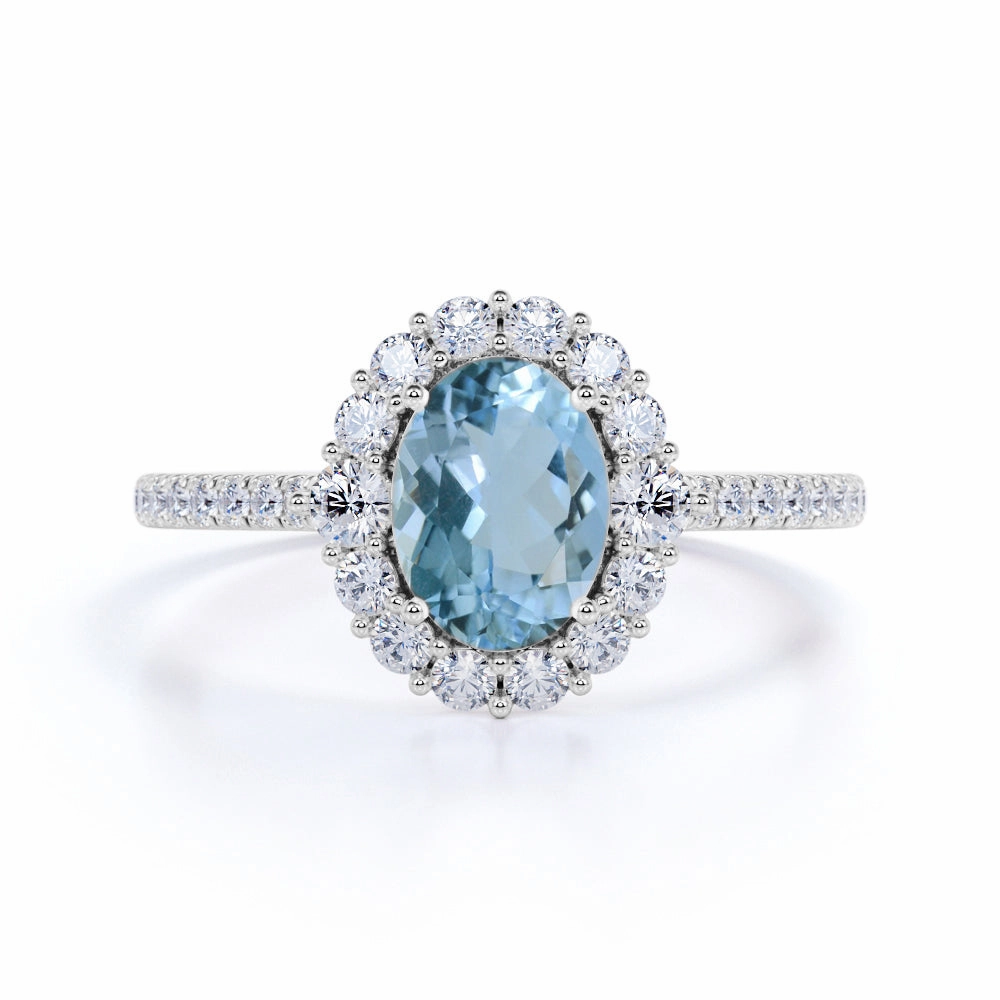 Halo 1.50 ct Oval Aquamarine Pave Engagement Ring Eternal Work