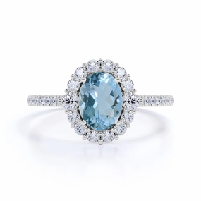 Halo 1.50 ct Oval Aquamarine Pave Engagement Ring Delicate Work Abstract Design