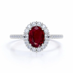 Halo 1.50 ct Oval Lab-Created Ruby Pave Engagement Ring Modern Symbol