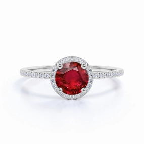 Halo 1.50 ct Round Lab-Created Ruby Pave Engagement Ring Daytime Gift Meaningful Appearance