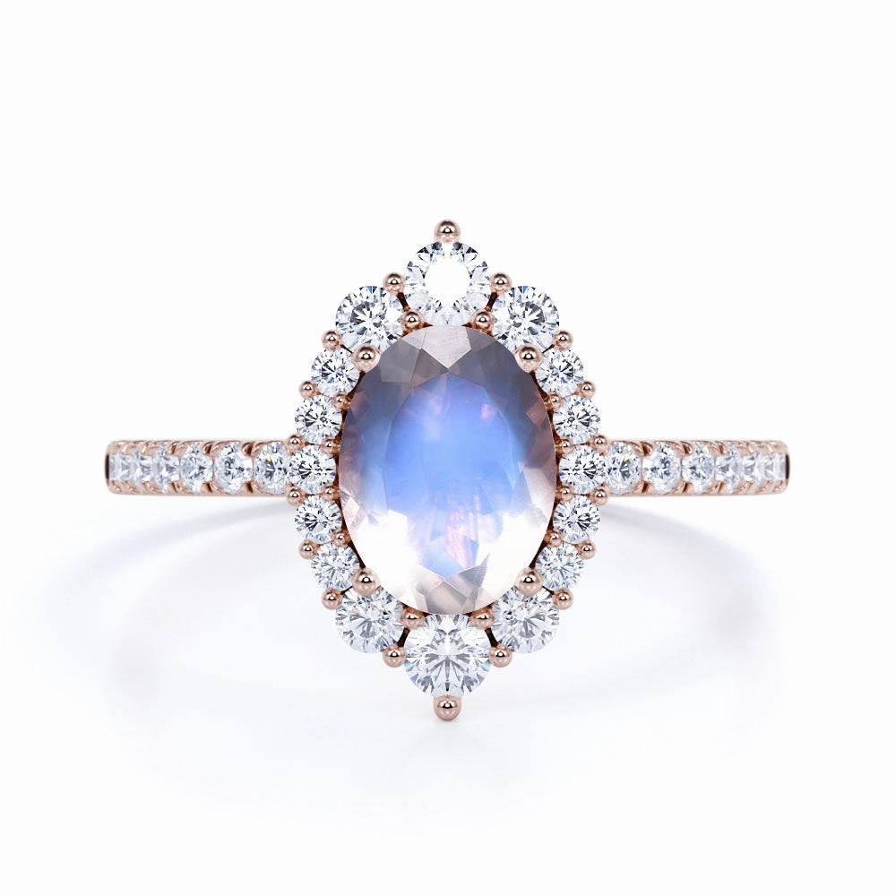 Fantastic Item Halo 1.5 ct Oval Dark Blue Moonstone Engagement Ring