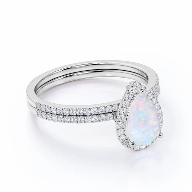 Halo 1.75 Ct Pear Cut Lab Created Opal Bridal Set Personal Emblem