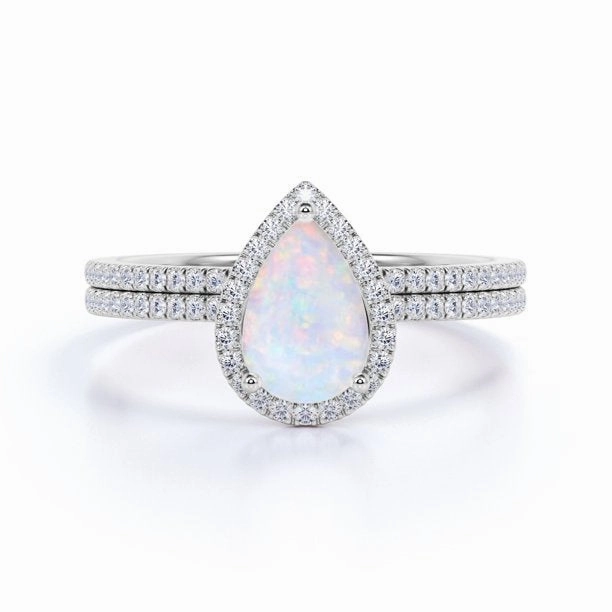 Halo 1.75 Ct Pear Cut Lab Created Opal Bridal Set Amazing Accessory Shiny Piece