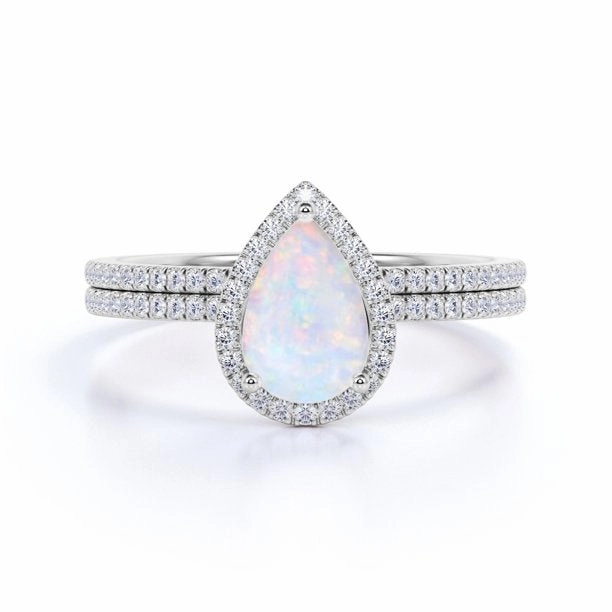 Halo 1.75 Ct Pear Cut Lab Created Opal Bridal Set Exquisite Ornament Home care