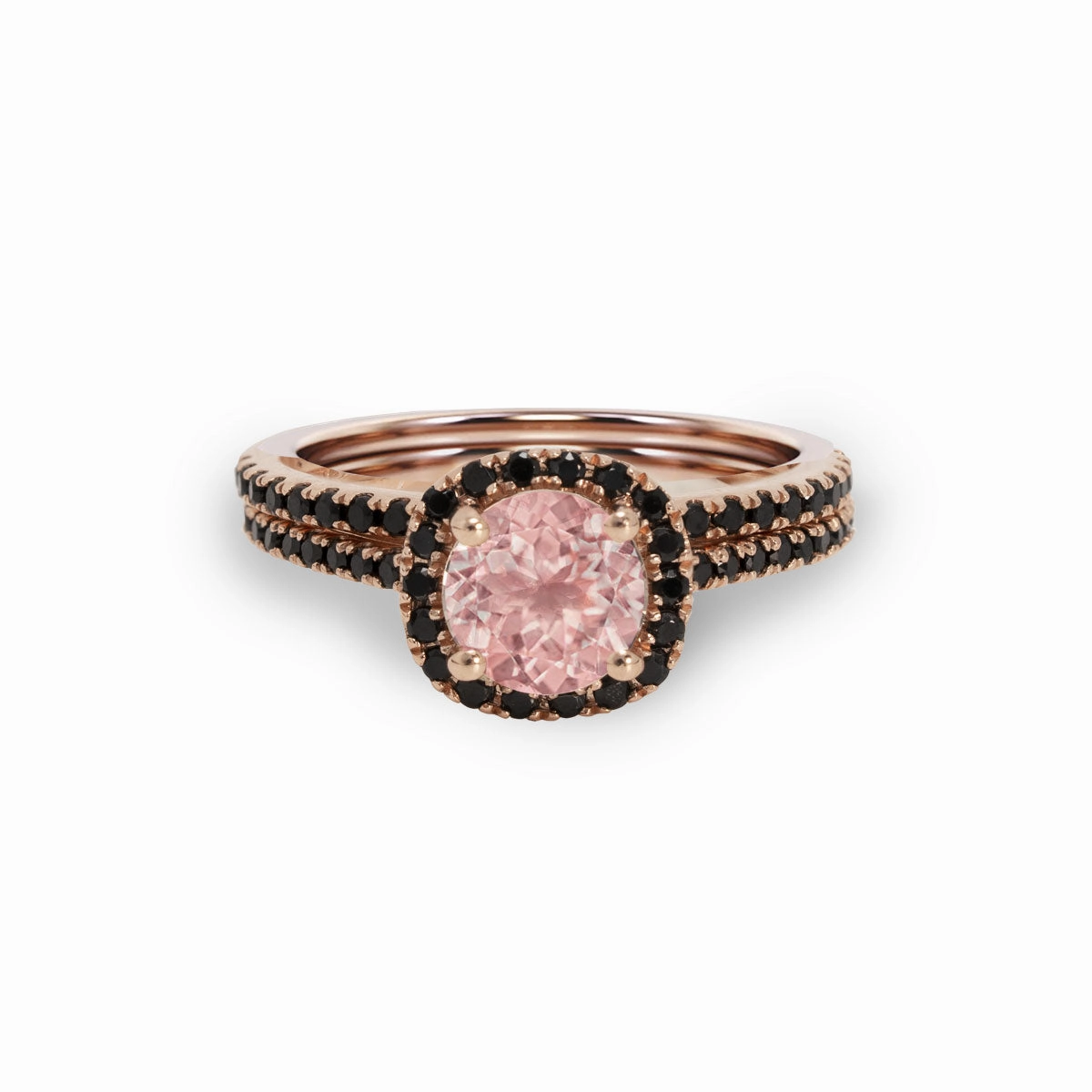 Traditional Work Beautiful Token Halo 1.75 ct Round Peach Pink Morganite Wedding Ring Set