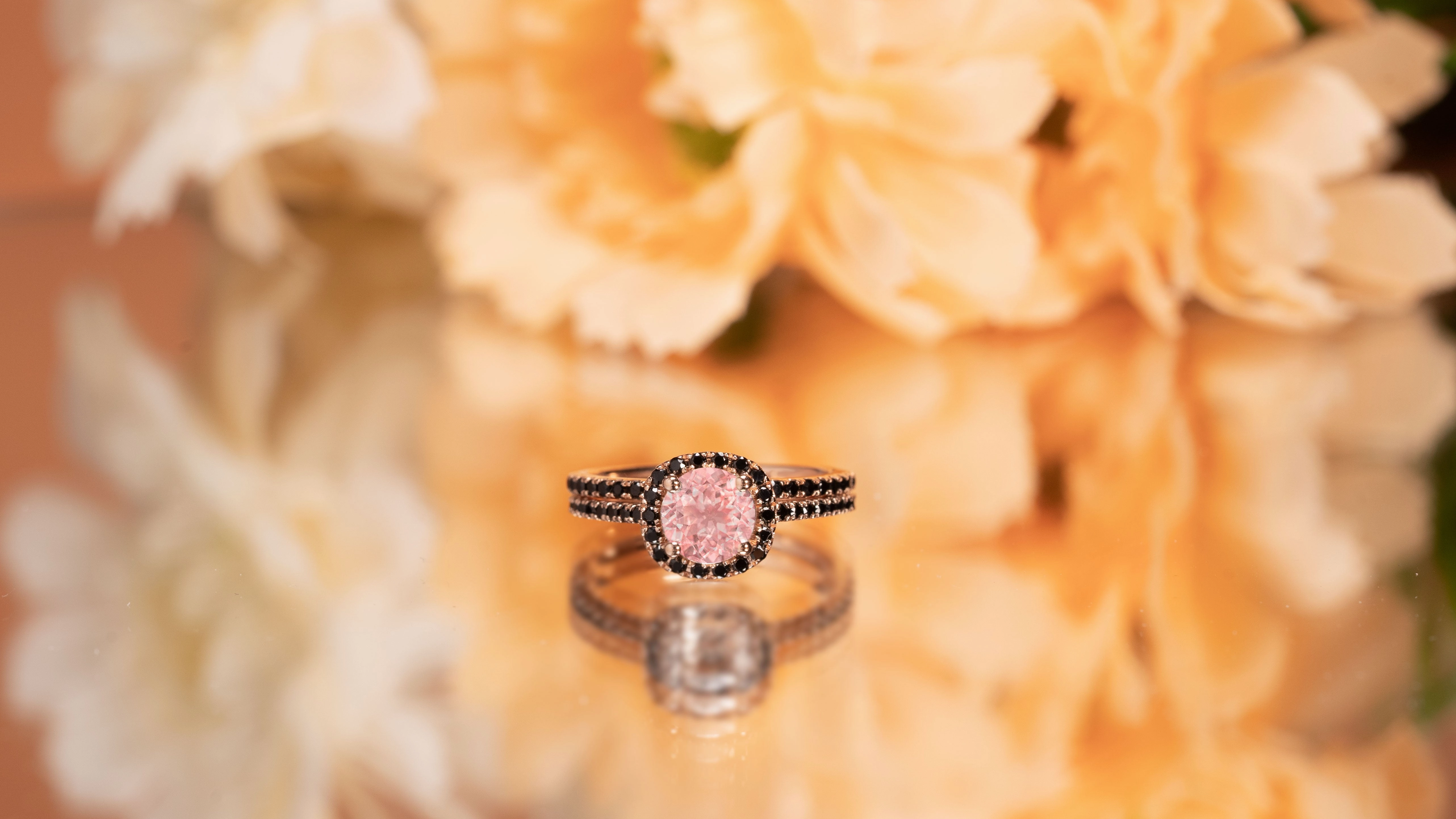 Halo 1.75 ct Round Peach Pink Morganite Wedding Ring Set Refined Harmony