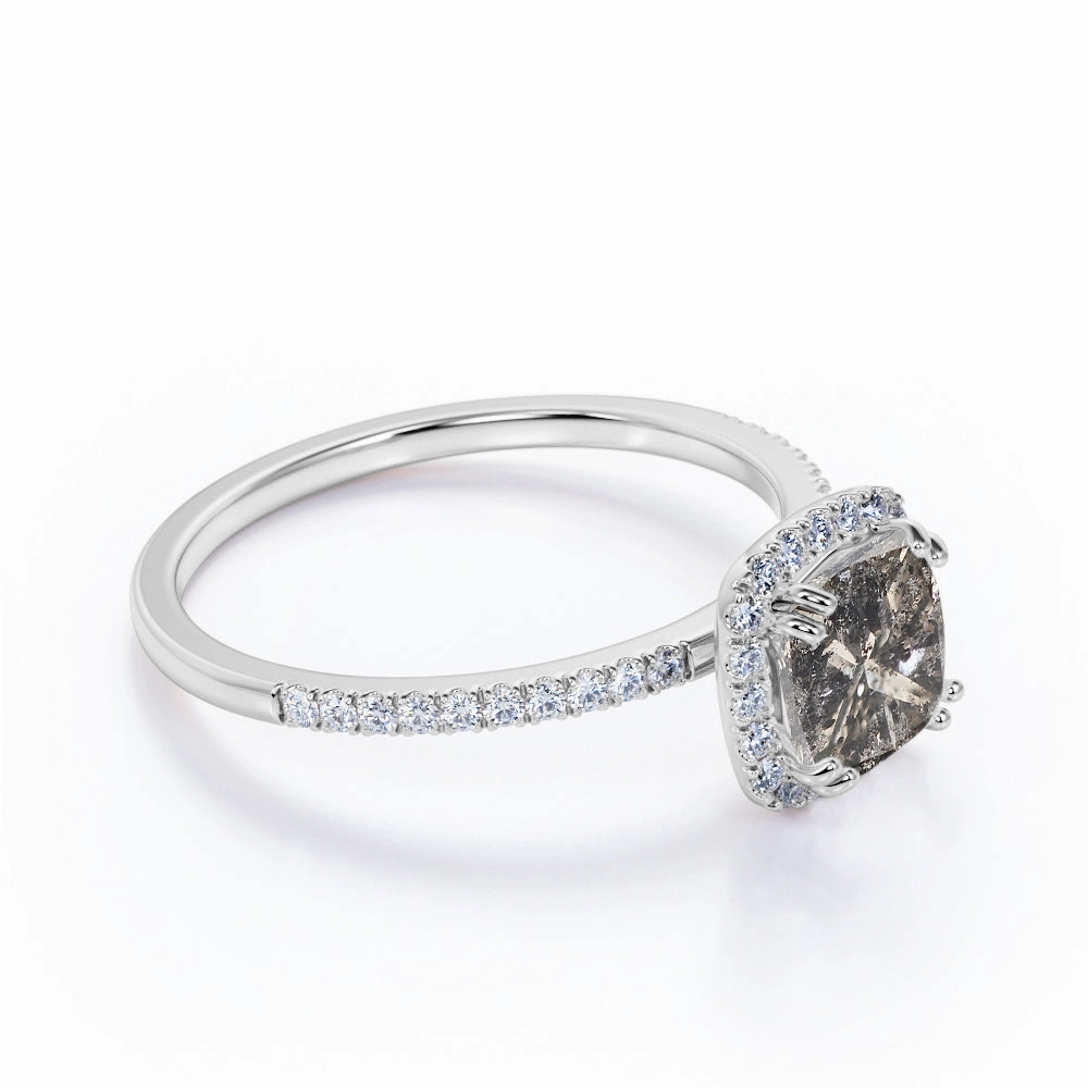 Creative Art Value Jewelry Halo 1 Ct Cushion Salt and Pepper Diamond Engagement Ring