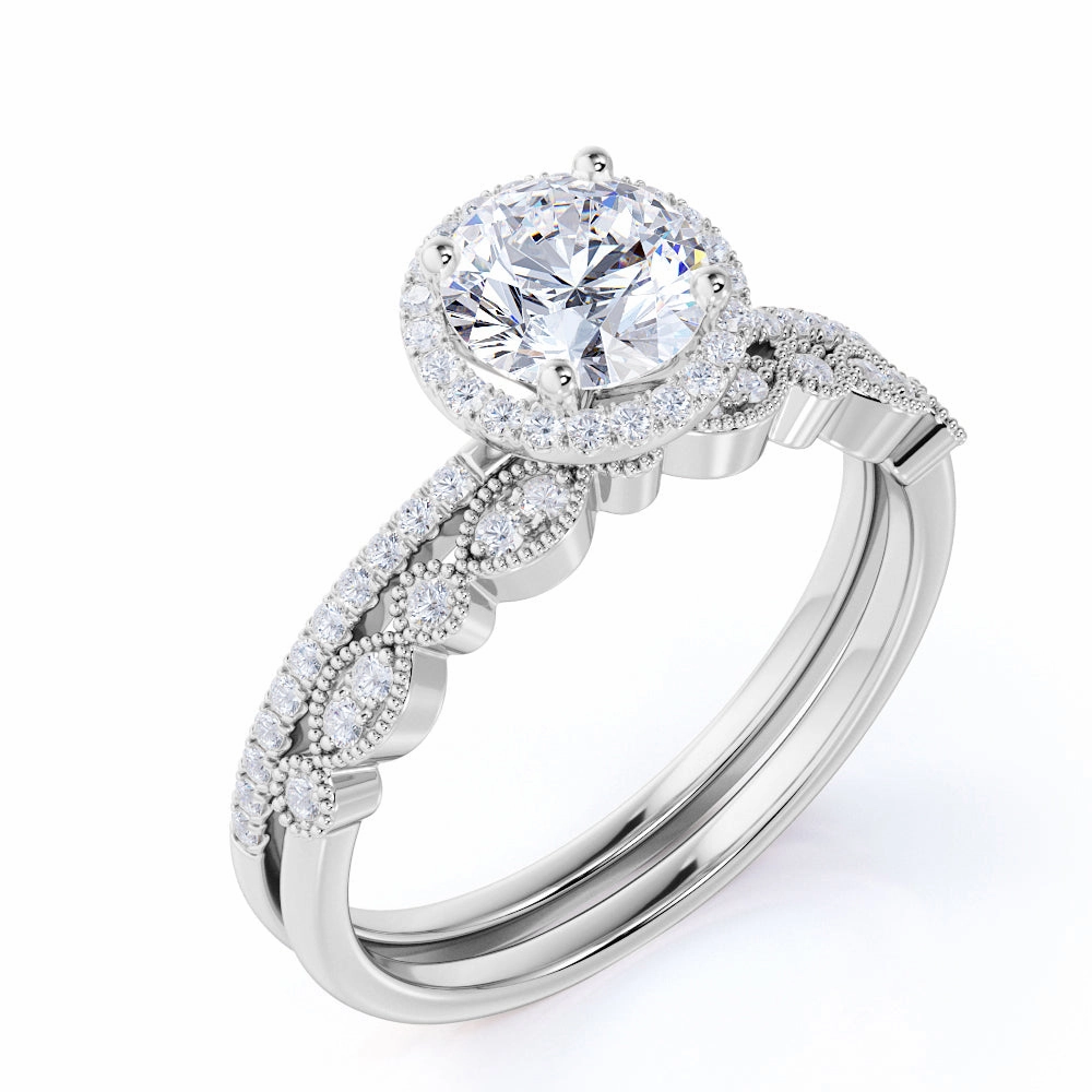 Minimalist Gift Halo 1 Ct Round Cut Diamond Bridal Set