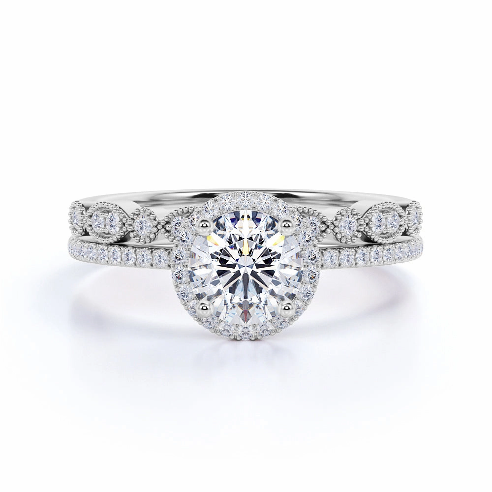Elegant Insignia Halo 1 Ct Round Cut Diamond Bridal Set
