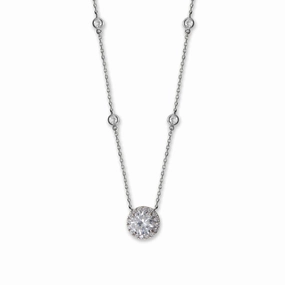 Halo Cubic Zirconia Pendant and Station Necklace Rhodium-plated Sterling Silver Timeless Piece Happy Day
