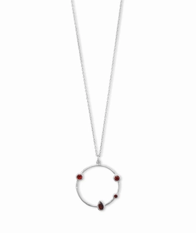 Hammered Circle Necklace with Genuine Garnet Accents Rhodium on Sterling Silver Adjustable Travel Look Marvelous Item