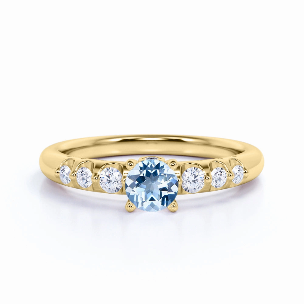 1 ct Round Aquamarine 7 Stone Antique Engagement Ring Genetic Design