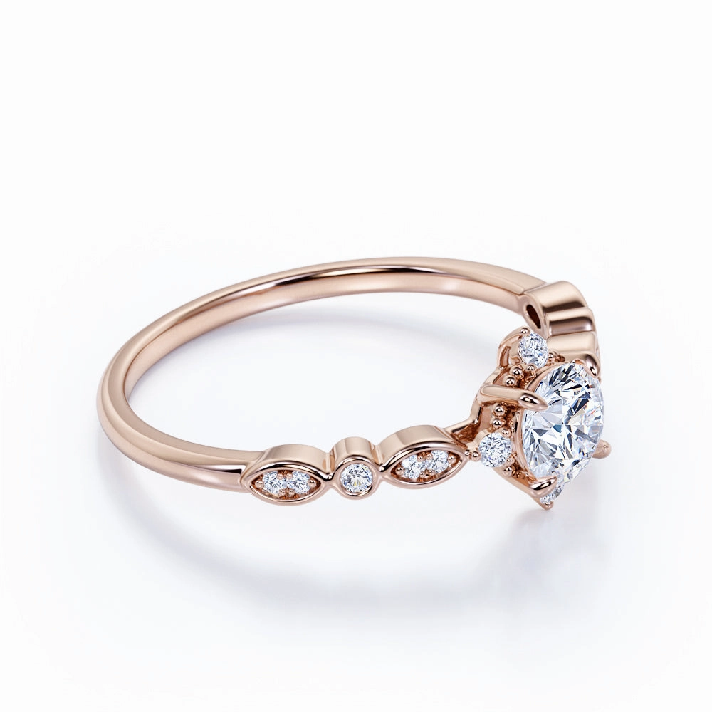 Dainty 0.50 Ct Round Cut Diamond Engagement Ring Sturdy Art Event Accent