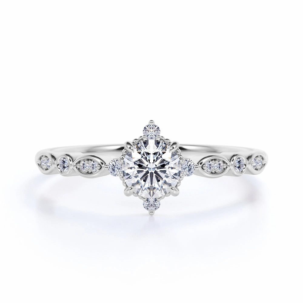 Luxury Touch Fresh Form Dainty 0.50 Ct Round Cut Diamond Engagement Ring