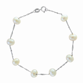 Chic Evening Bremer Jewelry Freshwater Cultured Station Pearl Bracelet in 14K White Gold