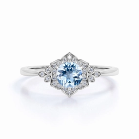 Lively Present Amazing Symbol 1.75 ct Round Aquamarine Antique Art Deco Engagement Ring