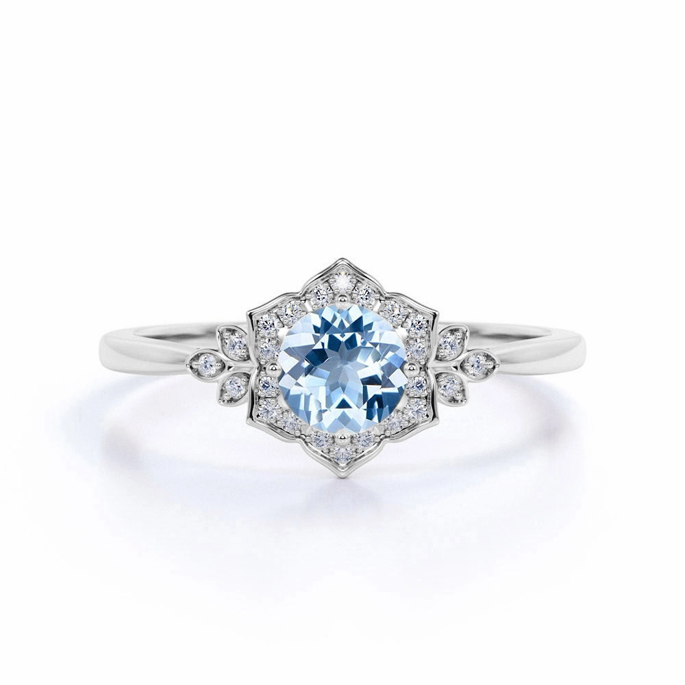 Lively Present Amazing Symbol 1.75 ct Round Aquamarine Antique Art Deco Engagement Ring