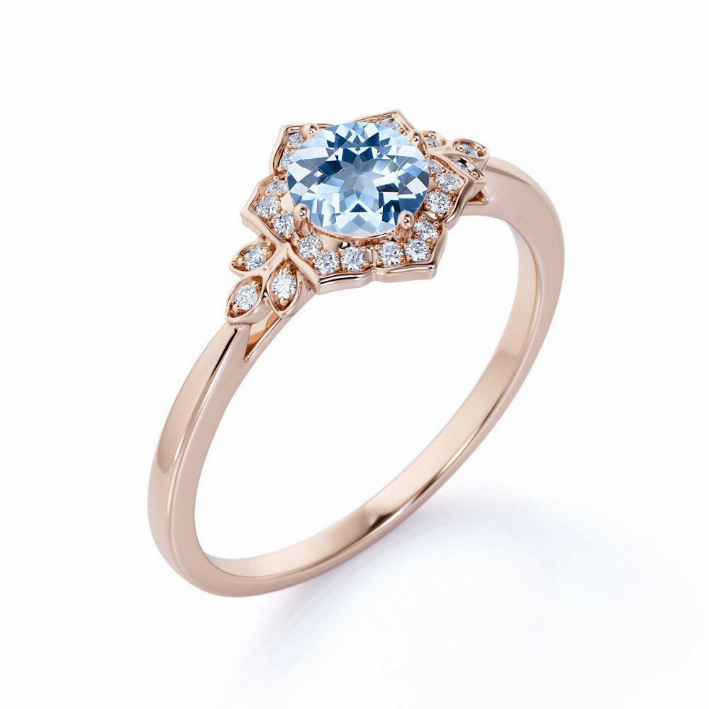 Carbon Neutral Gifting Moment 1.75 ct Round Aquamarine Antique Art Deco Engagement Ring