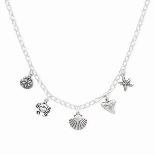 Sea Ocean Nautical Theme Paperclip Charm Necklace Sterling Silver Lightweight Style Travel Ready