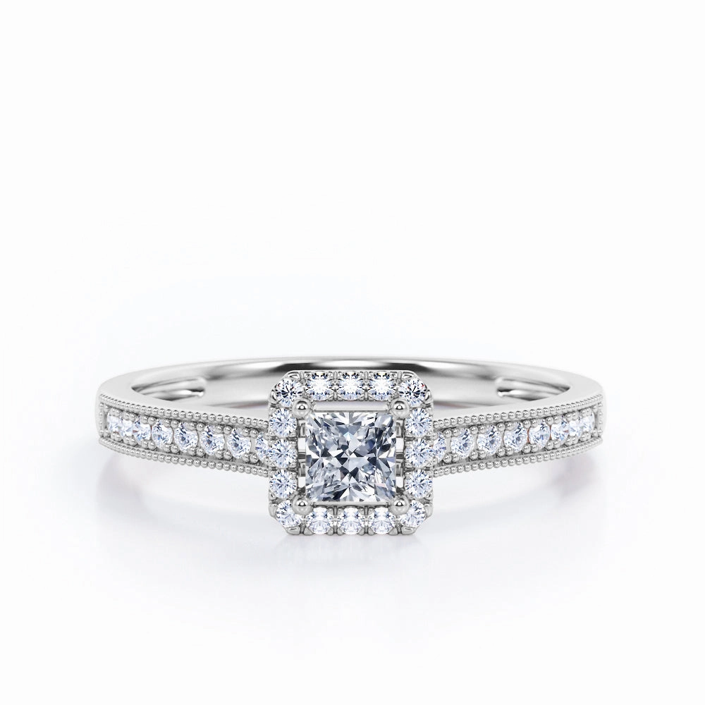 Spring Trend Ritual Object Milgrain Bordered 1.25 Carat Princess Cut Moissanite Ring
