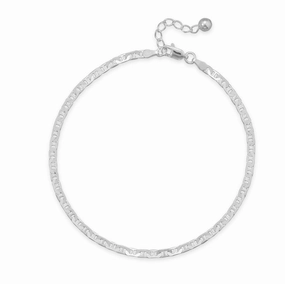 Statement Glam Flat Marina Mariner Chain Anklet Sterling Silver Polished Adjustable Length 3mm Width