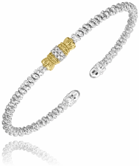 Minimalist Look Sparkling Craftwork 14K Yellow Gold and Sterling Silver Diamond Bangle Bracelet