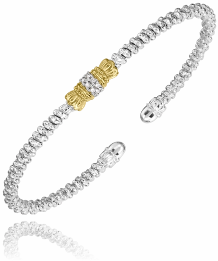 Minimalist Look Sparkling Craftwork 14K Yellow Gold and Sterling Silver Diamond Bangle Bracelet