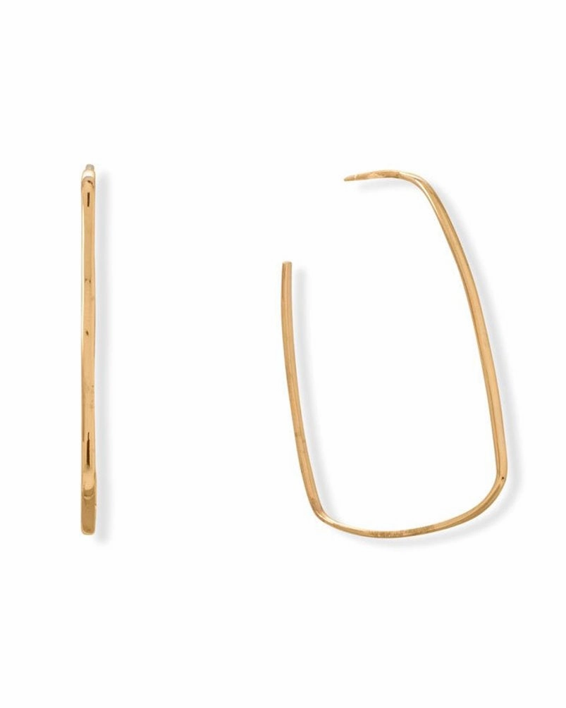 Neutral Accent Vintage Feature Handmade Rectangle Thin Hoop Earrings Gold-plated Sterling Silver