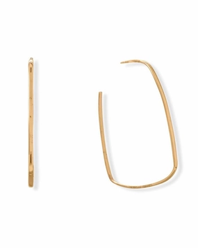 Neutral Accent Vintage Feature Handmade Rectangle Thin Hoop Earrings Gold-plated Sterling Silver