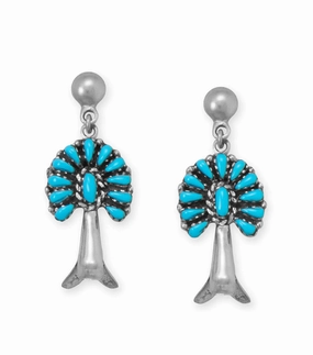 High-Quality Adornment Vintage Aesthetic Handmade Stabilized Turquoise Squash Blossom Earrings Sterling Silver