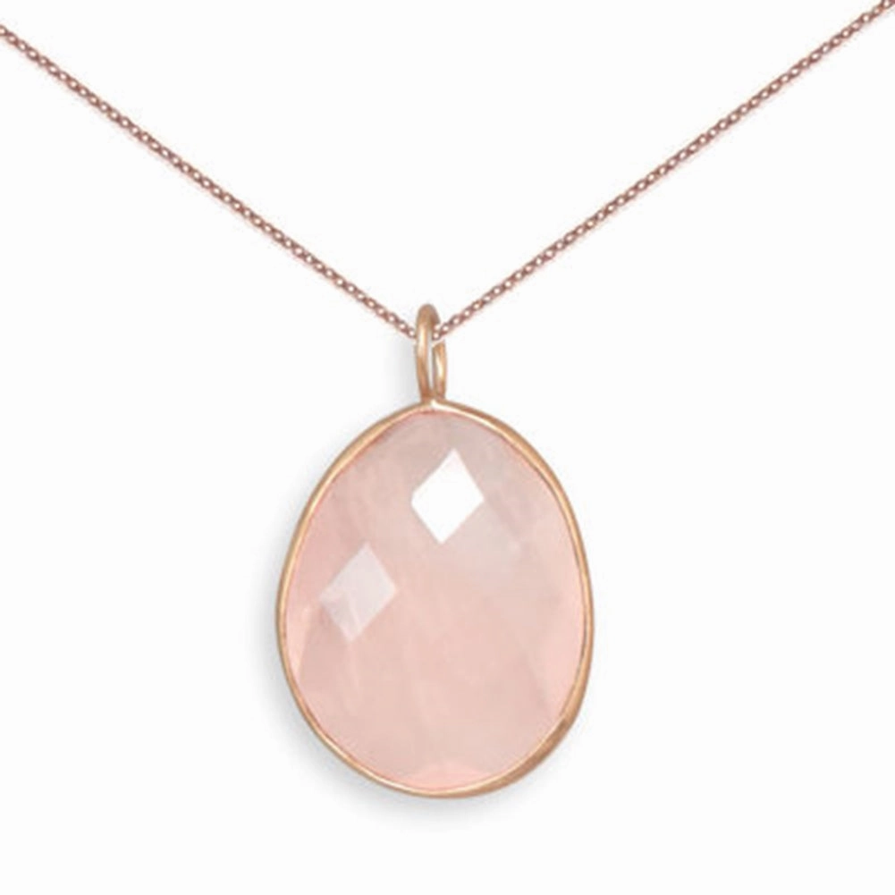 Denoting Adornment Rose Dyed Quartz Necklace Freeform Shape Rose Gold over Sterling Silver,  Chain