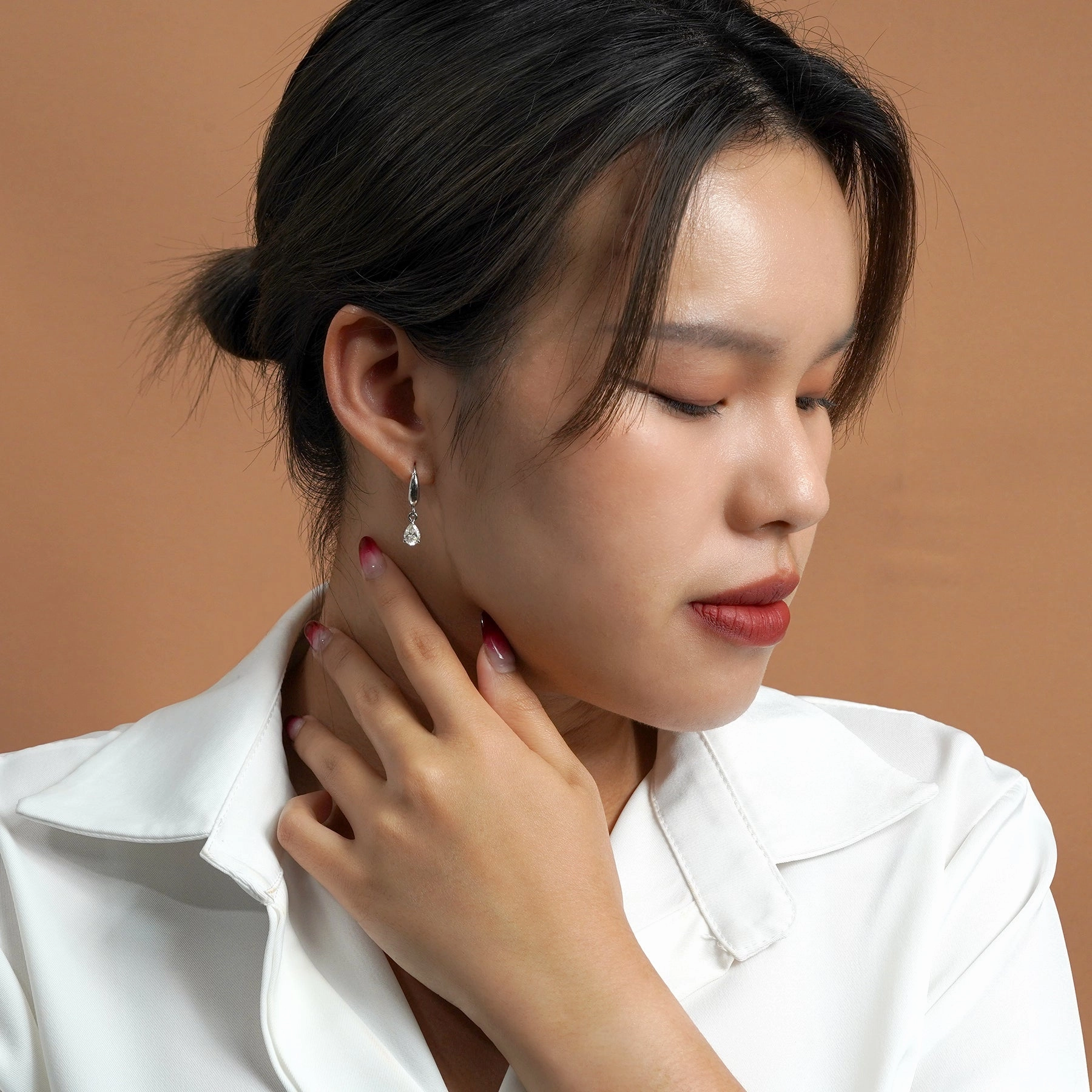 Secure Piece Safe Vibe Teardrop 1.5 Carat Pear Shaped Moissanite Dangle Earrings in 18K White Gold over Silver