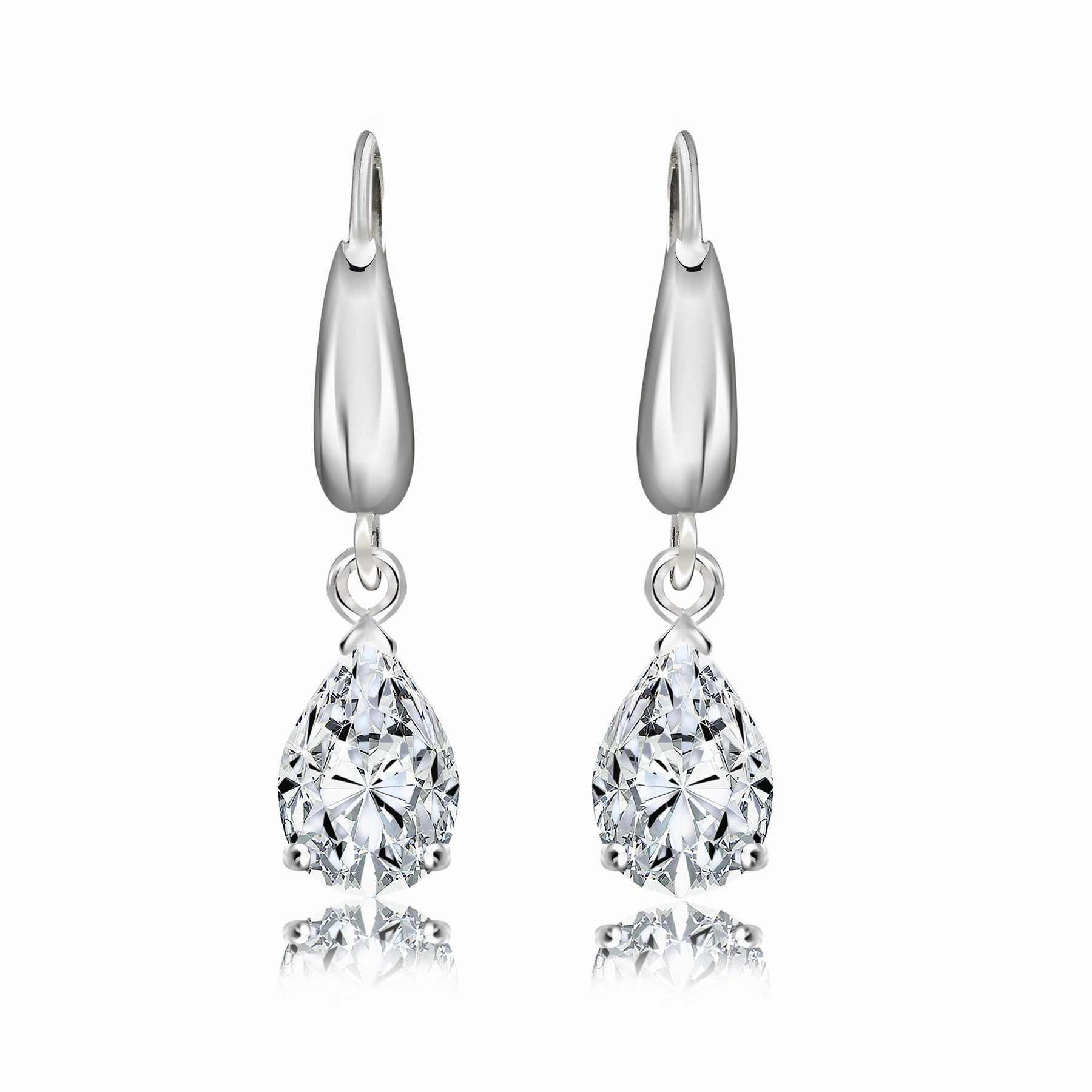 Sturdy Creation Holiday Jewelry Teardrop 1.5 Carat Pear Shaped Moissanite Dangle Earrings in 18K White Gold over Silver