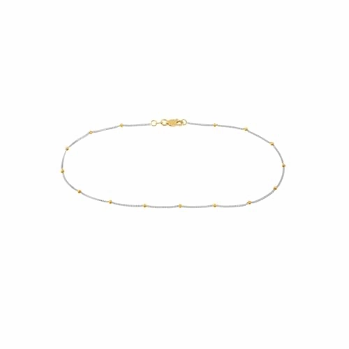 Convertible Design 14k Two-tone White and Yellow Gold Satellite Bead Curb Chain Anklet Ankle Bracelet