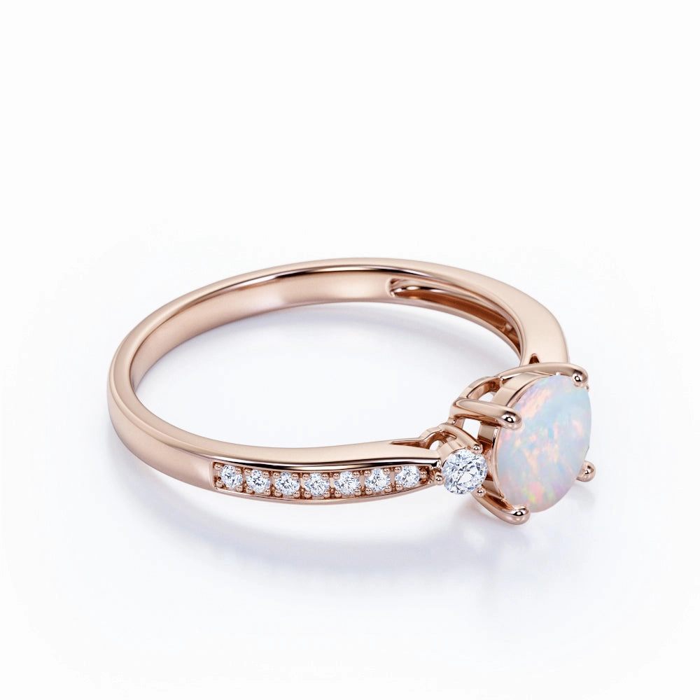 Three-Stone 1.10 Ct Round Cut Lab Created Opal Engagement Ring Special Event Trend Adoption