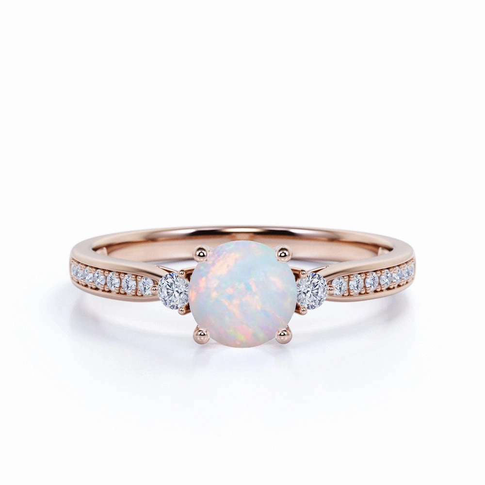 Engagement Gift Three-Stone 1.10 Ct Round Cut Lab Created Opal Engagement Ring
