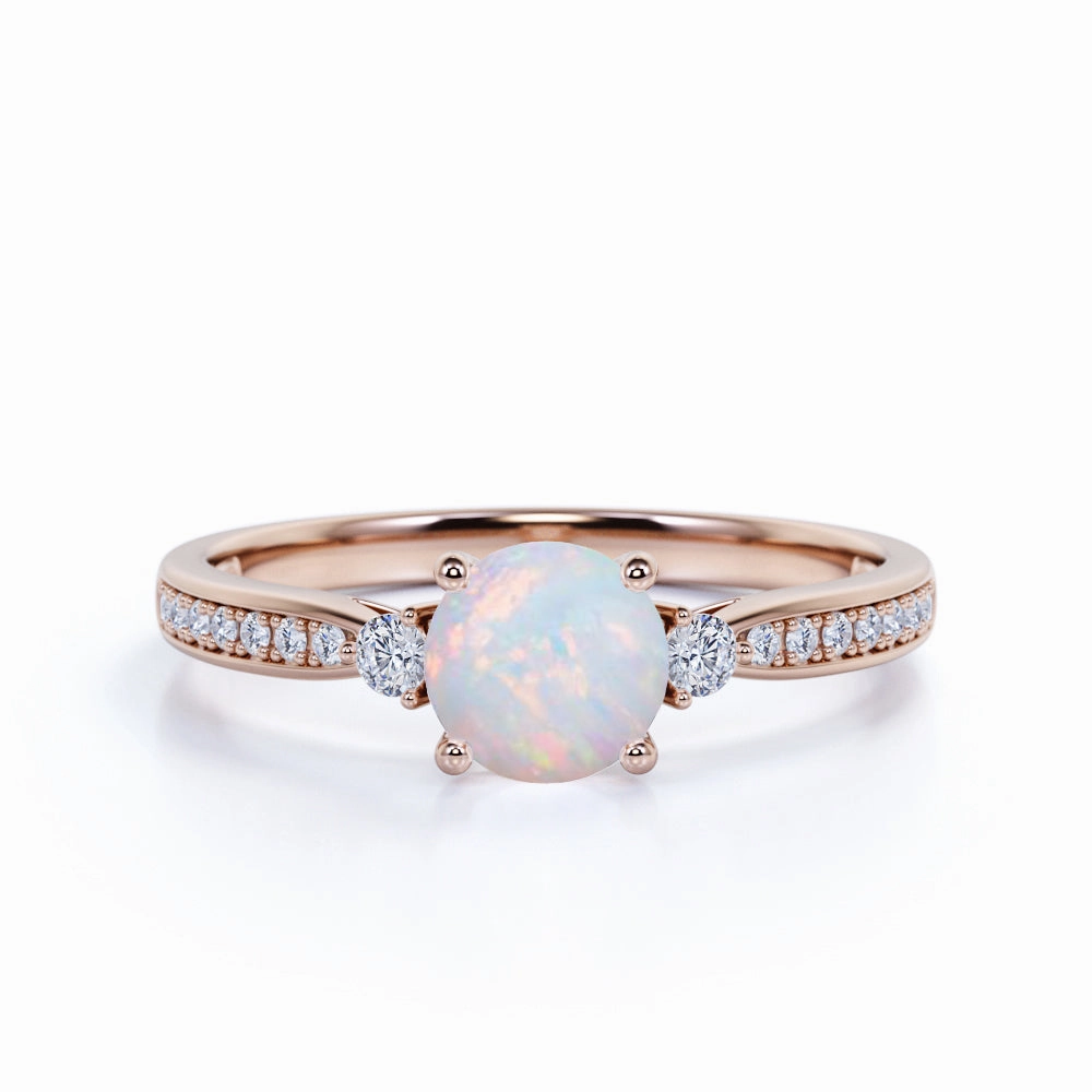 Pure Simplicity Balanced Harmony Three-Stone 1.10 Ct Round Cut Lab Created Opal Engagement Ring