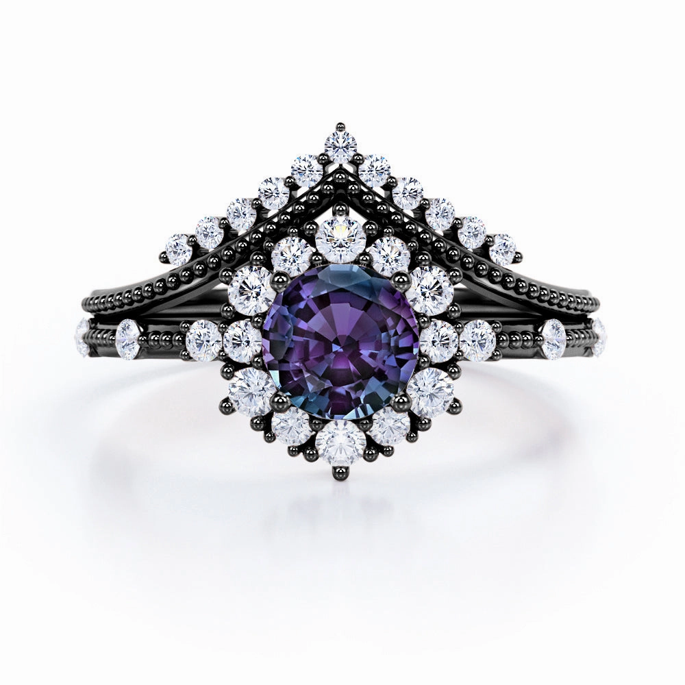 Tiara 1.40 Ct Round Lab Alexandrite Vintage Bridal Set Superior Expression Branded Decoration