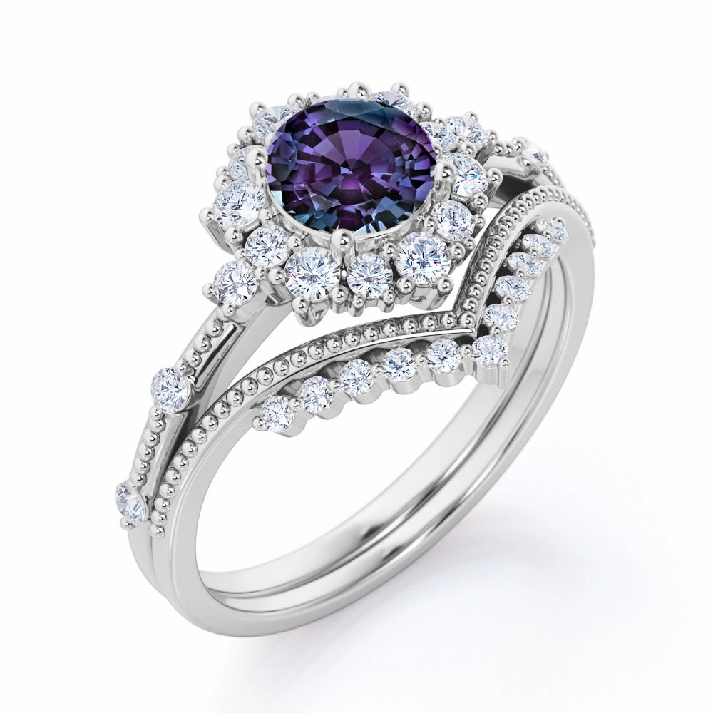 Work Outfit Comfortable Gift Tiara 1.40 Ct Round Lab Alexandrite Vintage Bridal Set
