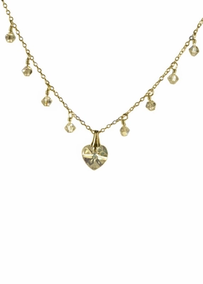 Warm Style Heart Choker Necklace Made with Golden Crystals 14k Gold-filled