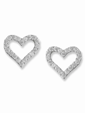 Heart Earrings Outline Design Sparkling Cubic Zirconia Rhodium-plated Silver High-Quality Ornament