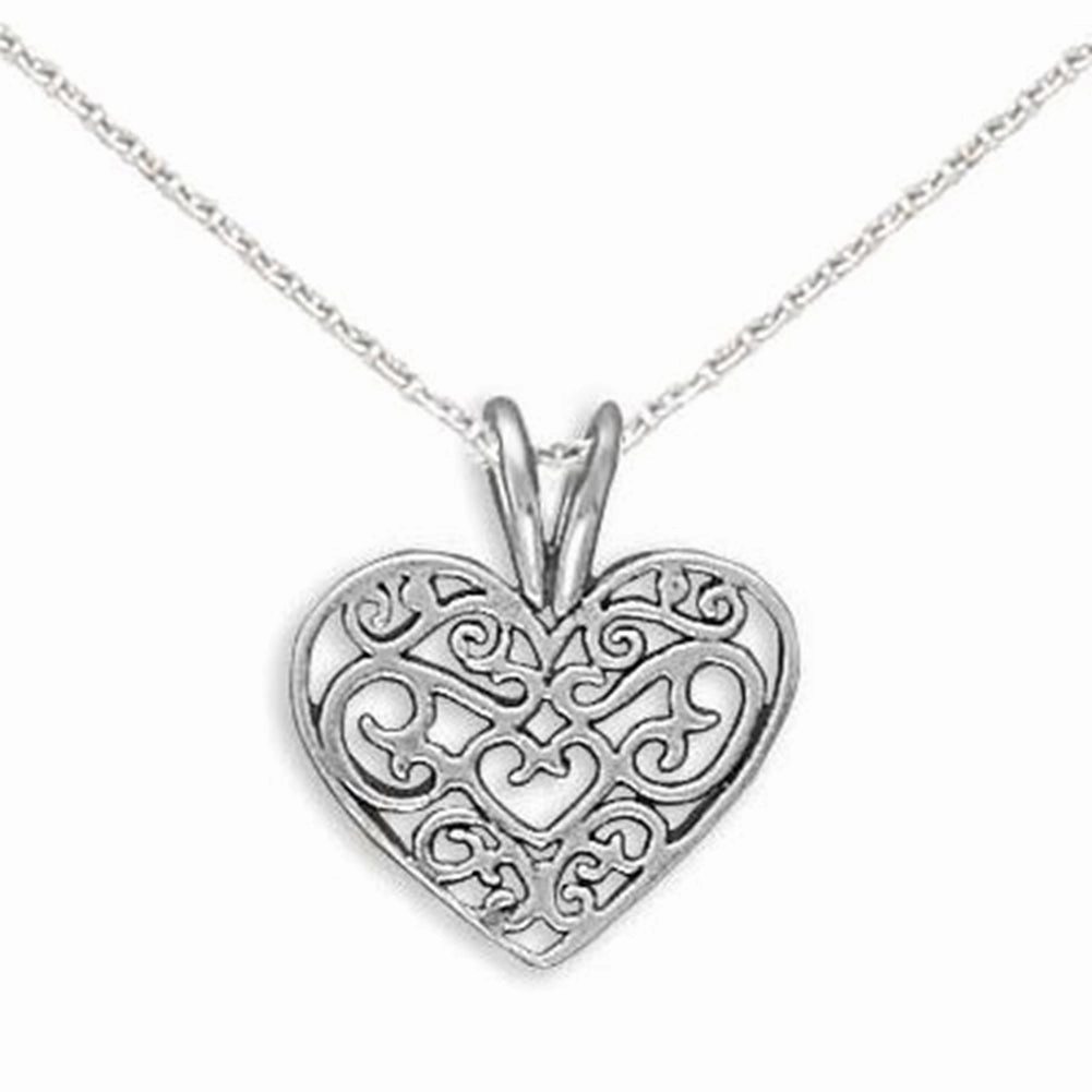 Heart Necklace Filigree Sterling Silver Pendant  Teen,  Includes Chain Providing Accessory Lightweight Item